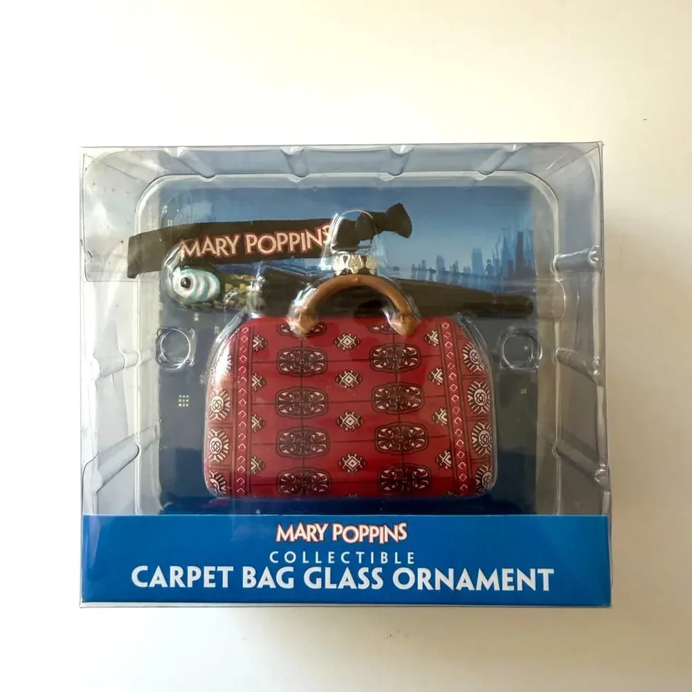 Disney Mary Poppins Carpet Bag Tote Parrot Umbrella Glass Xmas Ornament NIB 2015